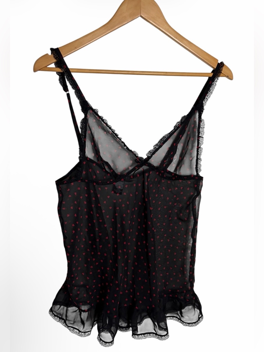Black with red hearts sheer mesh lace trim Lolita nighty teddy size S